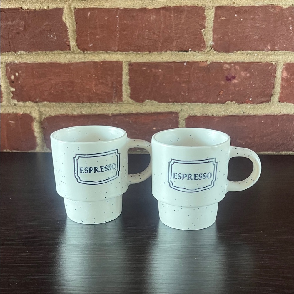 Espresso Speckled Ceramic Mugs - White - Set of 2